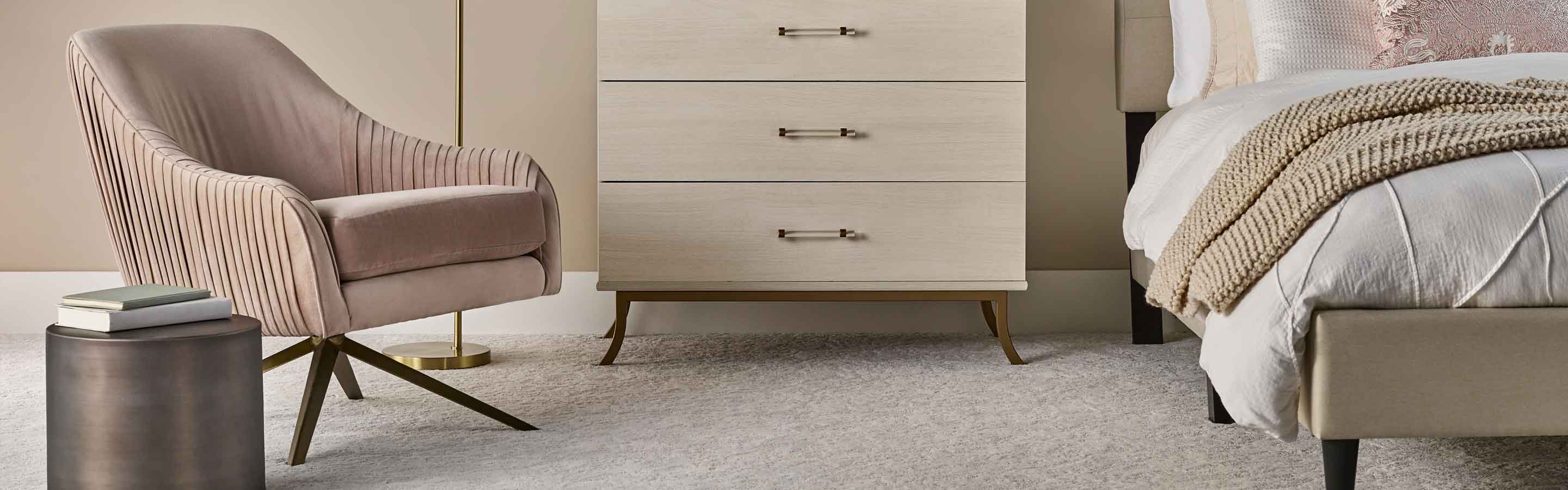 cream tone carpet in bedroom with tan bedroom furniture